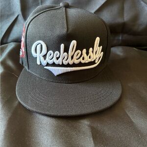 New Recklessly Sports Black Snapback Cap with Embroidered Logo